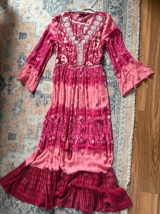 Splash Dresses & Skirts - Splash Fuchsia & Rose Embroidered Maxi Dress